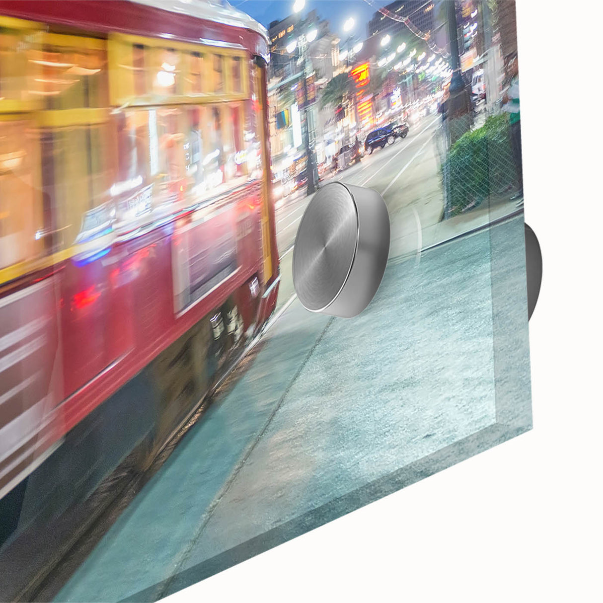 Acrylic print of a large abstract depiction of New Orleans in mid-century modernist style, ideal for dining room art.