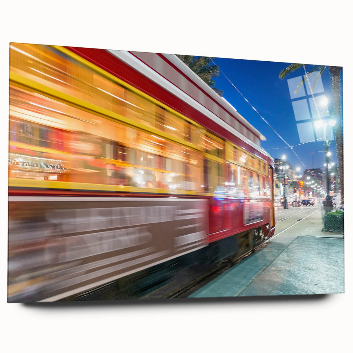 Large abstract depiction of New Orleans scenery in vibrant colors on acrylic glass, ideal for bedroom or dining room art.