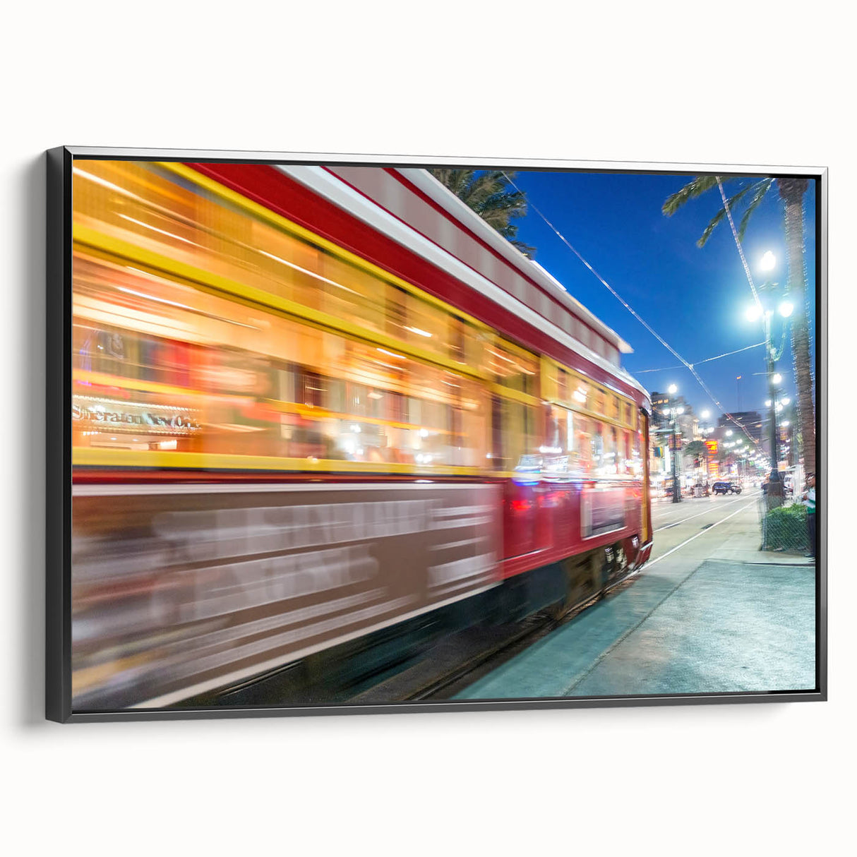 Black and white vintage poster art of New Orleans landscape on framed canvas, ideal for bedroom wall decor.
