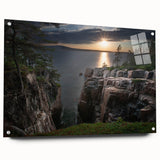 Acrylic print of Acadia, Maine scenery with subdued green and blue tones, suitable for dining room decor.