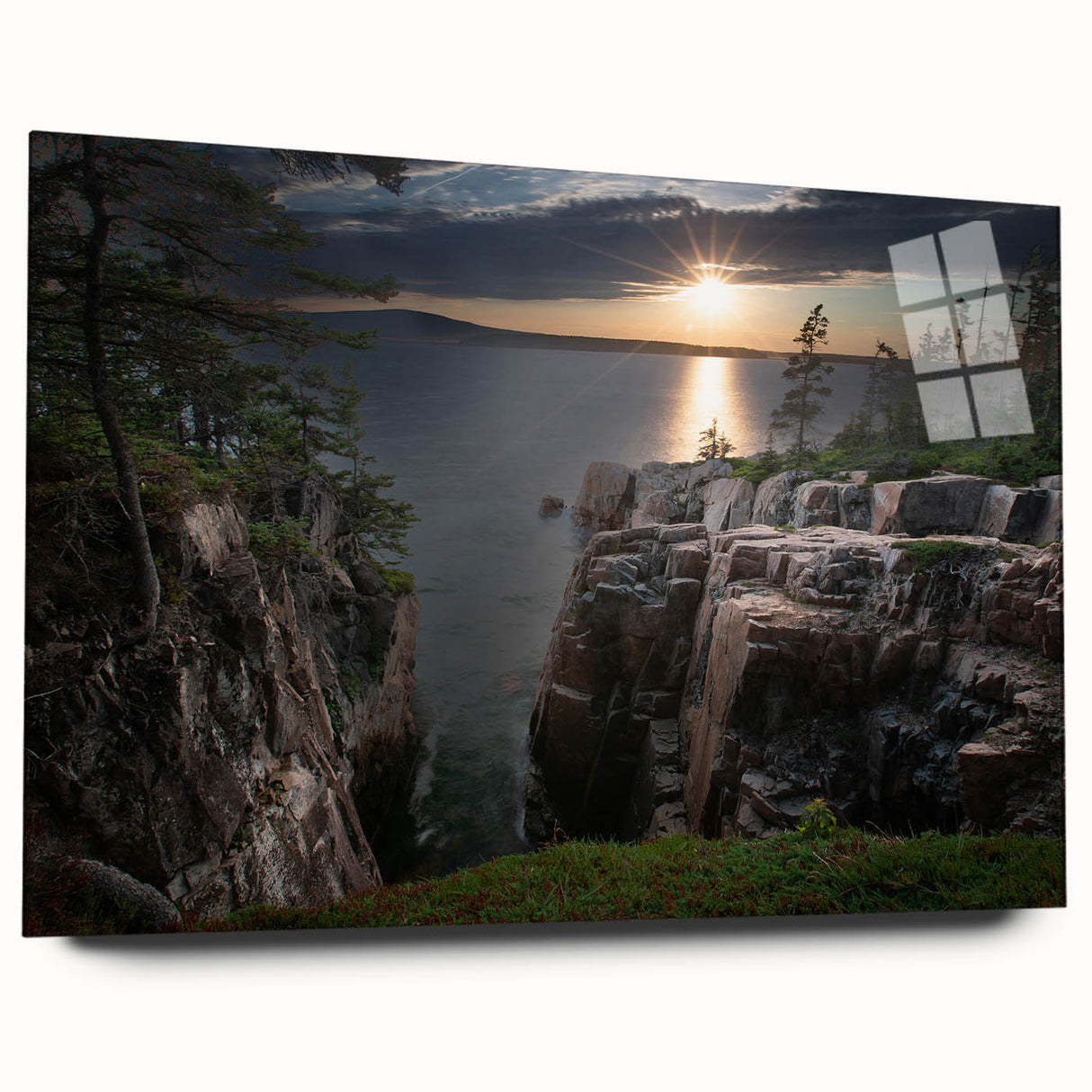 Acrylic glass print of Acadia, Maine, featuring a serene landscape in muted earth tones.