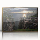 Acadia National Park scenery in muted earth tones on a gold-framed acrylic, suitable for modern art wall decor.
