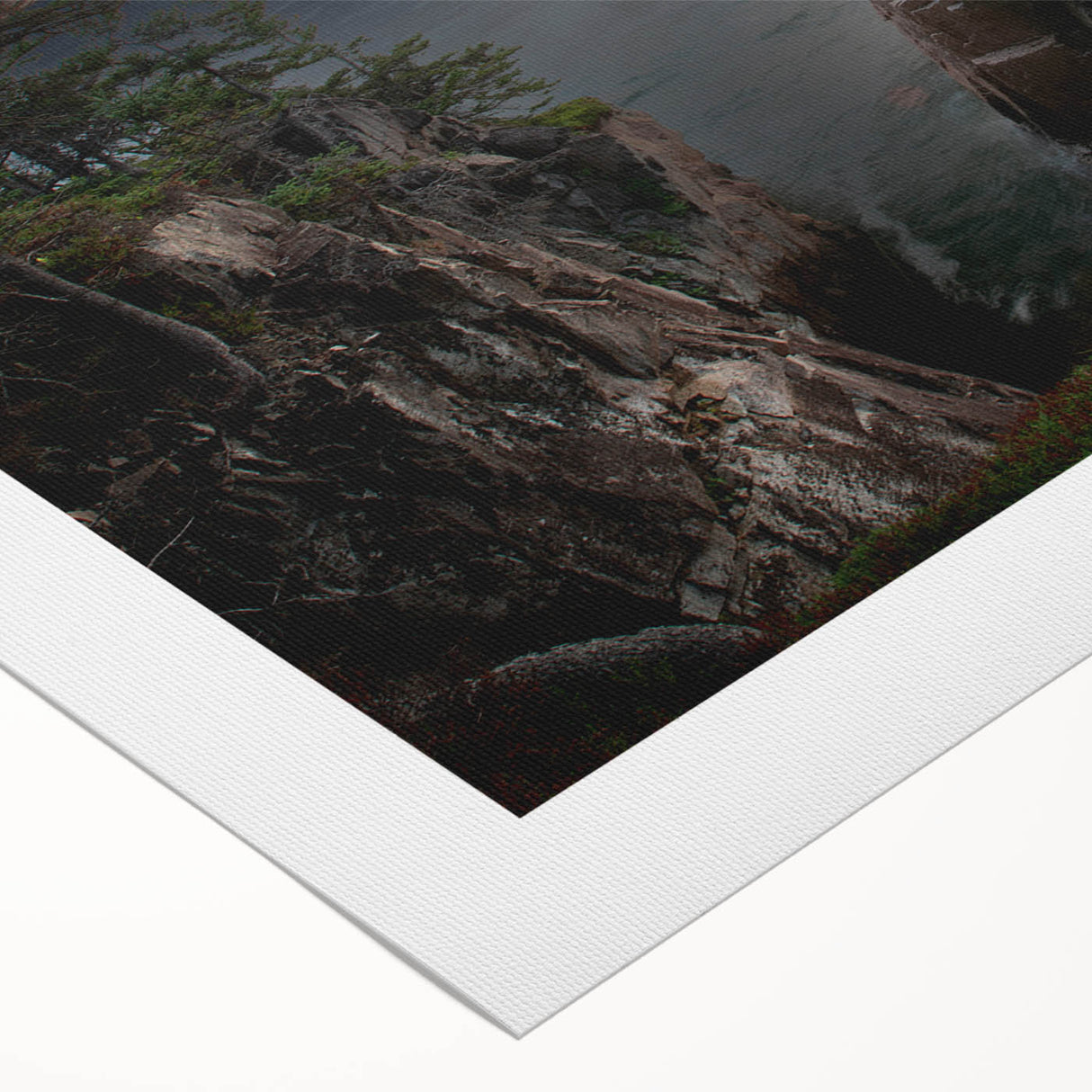 Art deco poster of Acadia, Maine scenery in muted earth tones on rolled canvas, suitable for dining room wall art.