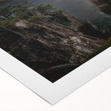 Art deco poster of Acadia, Maine scenery in muted earth tones on rolled canvas, suitable for dining room wall art.