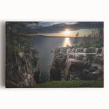 Black and white photograph of Acadia National Park on stretched canvas, ideal for kitchen wall art.