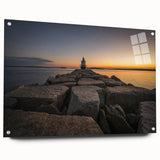 Acrylic print of a Maine landscape in muted blues and greens, ideal for dining room decor.