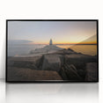 Large abstract wall art featuring a scenic Maine landscape in muted blues and greens, acrylic print in a black frame.