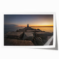 Scenic Maine coastline with lush greenery and ocean view, in muted colors on a rolled canvas.