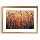 Extra large abstract art print of Chesapeake Bay in textured style with gold frame, suitable for living room decor.