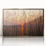 Mid-century modernist art of Chesapeake Bay in muted earth tones on a framed acrylic, suitable for modern art wall decor.
