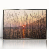 Mid-century modernist art depicting Chesapeake Bay in muted blue and silver tones on a framed acrylic.