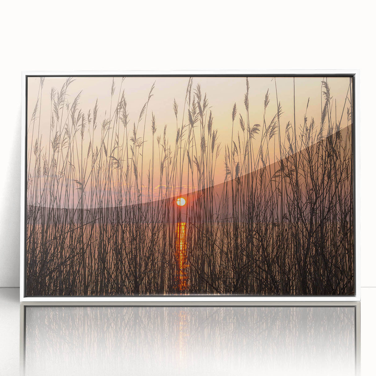 Art deco poster of Chesapeake Bay in muted blue tones on framed acrylic, suitable for nursery wall art.