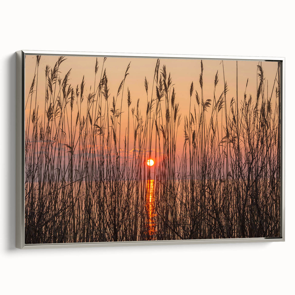 Framed canvas depicting a vintage-style landscape of Chesapeake Bay in muted grays and blacks, ideal for bedroom wall art.