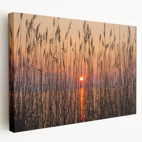 Chesapeake Bay landscape on stretched canvas featuring soft blue and green tones, suitable for kitchen wall art.
