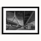 Abstract art print of Boston skyline with vibrant, colorful textures on a large framed canvas, ideal for living room decor.