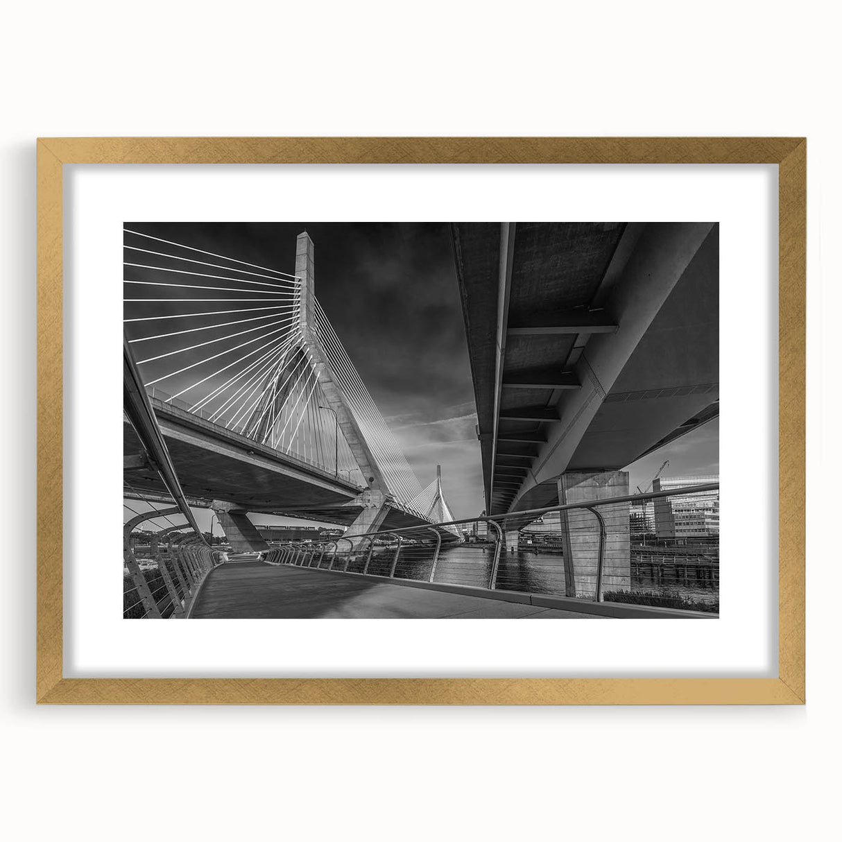 Extra large abstract art print of Boston skyline in muted gray and blue tones on a textured canvas.