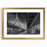 Extra large abstract art print of Boston skyline in muted gray and blue tones on a textured canvas.