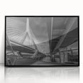 Large abstract wall art depicting a stylized Boston skyline in muted gray tones on a framed acrylic print.