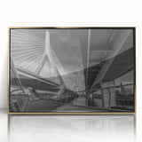 Framed acrylic print of Boston skyline in muted gold tones, ideal for modern art wall decor.