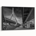 Black and white framed canvas of Boston landscape, in vintage poster style, ideal for bedroom wall decor.