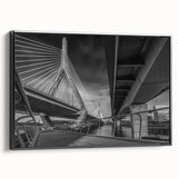 Black and white framed canvas of Boston landscape, in vintage poster style, ideal for bedroom wall decor.