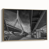 Framed canvas featuring a vintage-style landscape painting of Boston, in muted gold and black tones.
