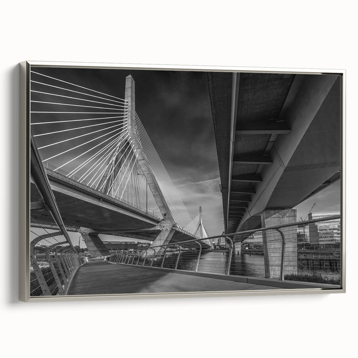 Framed canvas depicting a vintage-style Boston landscape in muted colors, ideal for enhancing a living room or office decor.