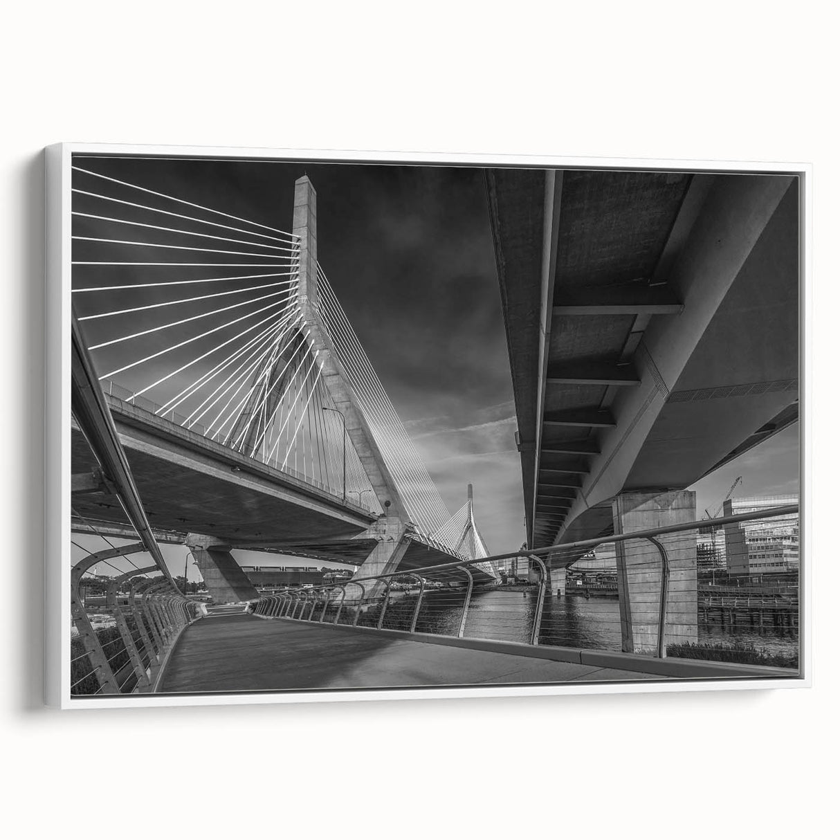Vintage poster art of Boston skyline with colorful art in muted hues on a large framed canvas, ideal for living room decor.