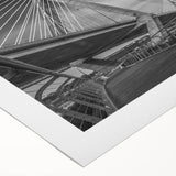 Art deco poster of Boston skyline in monochrome, printed on rolled canvas, suitable for dining room decor.