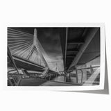 Rolled print of Boston skyline with floral foreground in muted earth tones, suitable for dining room wall art.