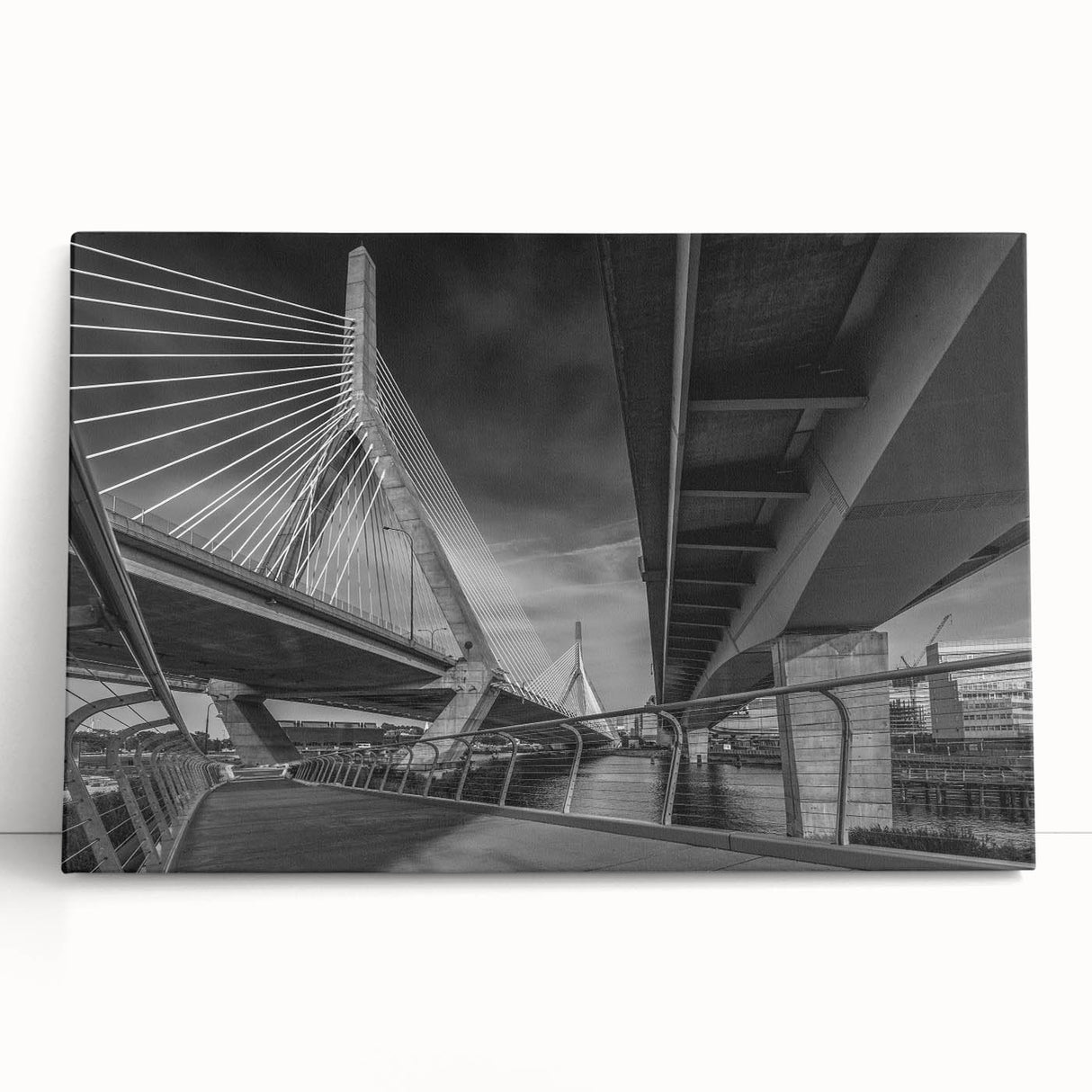 Black and white stretched canvas of Boston skyline, ideal for kitchen wall art or bedroom ambiance.