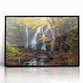 Large abstract wall art of Michigan's Upper Peninsula in muted earth tones, framed in black acrylic.