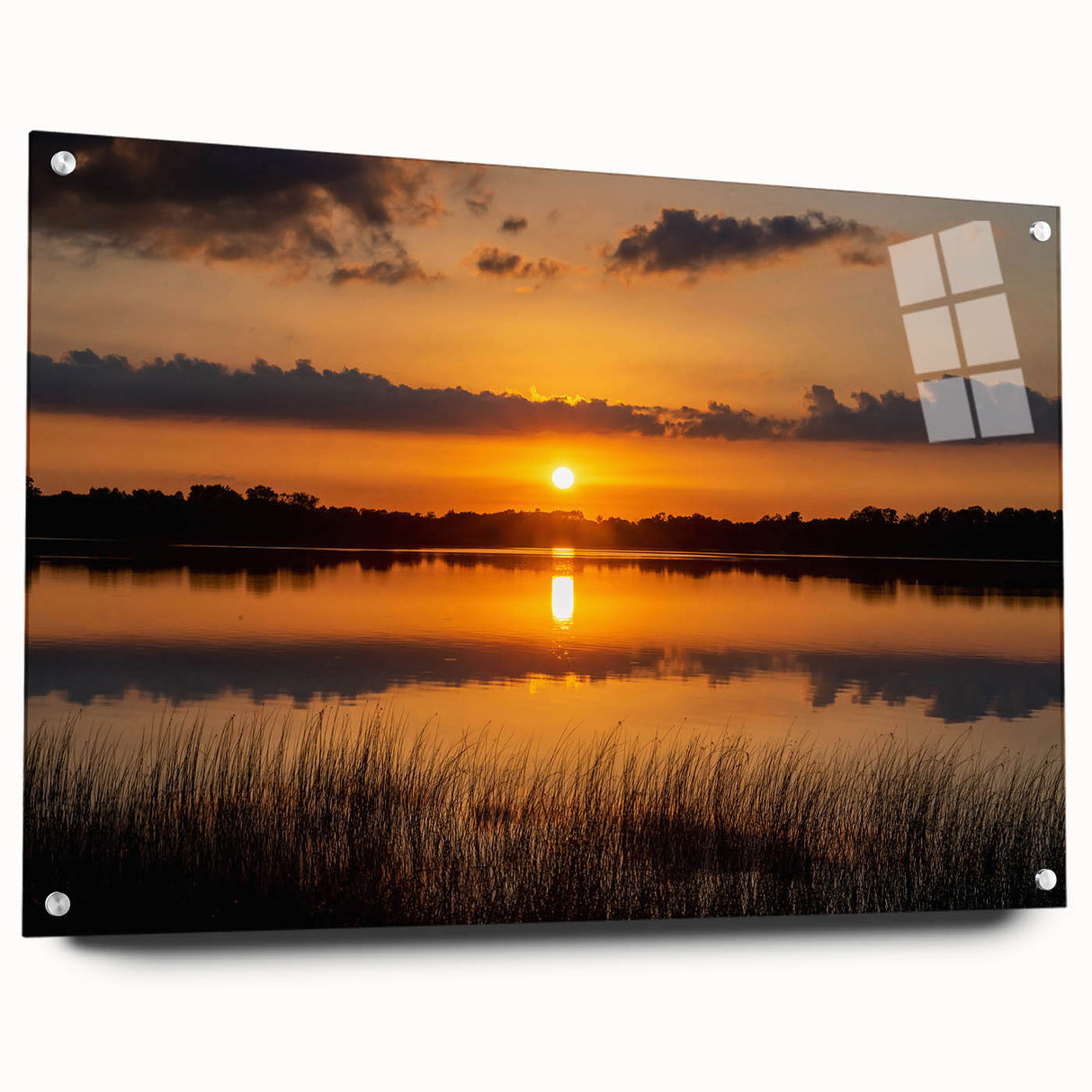 Large abstract wall art depicting a Minnesota scenery in muted earth tones on acrylic glass.