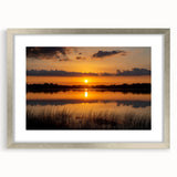 Textured abstract art print depicting a serene Minnesota landscape in muted earth tones, framed in silver.