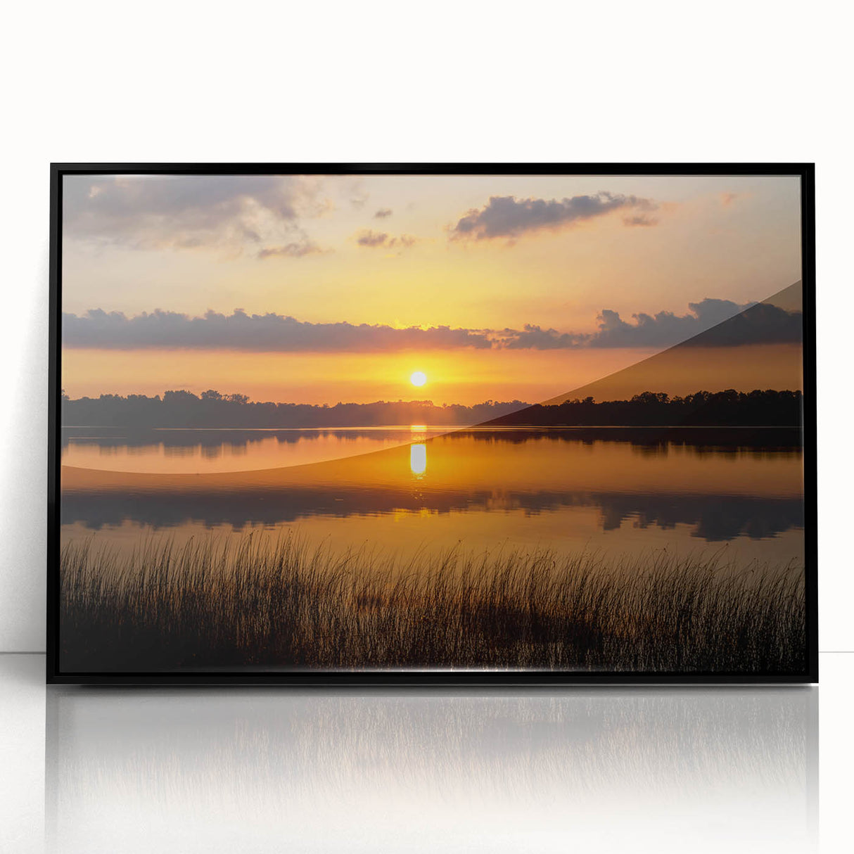 Large abstract wall art depicting a Minnesota landscape in muted earth tones, framed in black acrylic.