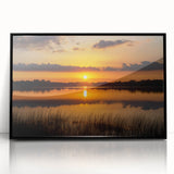 Large abstract wall art depicting a Minnesota landscape in muted earth tones, framed in black acrylic.