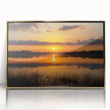 Mid-century modernist style large art print of a Minnesota landscape in muted earth tones, framed in gold acrylic.
