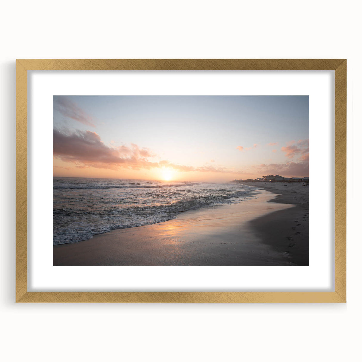 Extra large abstract art print of a textured Mississippi scenery in gold frame, ideal for living room decor.
