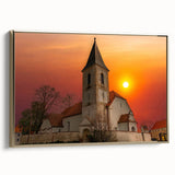 Framed canvas of Kansas City landscape in vintage poster style with gold and black color palette, ideal for bedroom wall art.