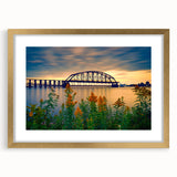 Extra large abstract art print of St. Louis skyline in textured gold frame, ideal for living room decor.