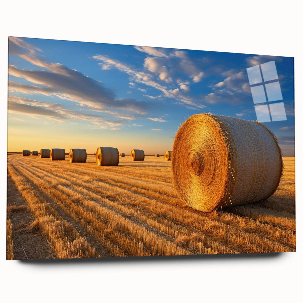 Large abstract wall art of Nebraska scenery in muted earth tones on acrylic glass, ideal for bedroom or dining room decor.