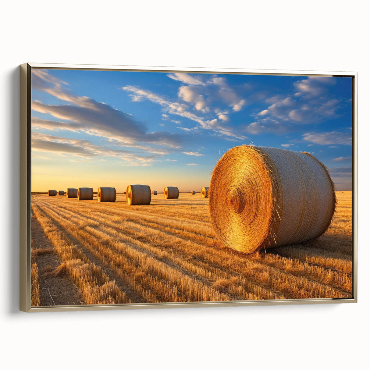 Framed canvas of a vintage-style Nebraska landscape in black with gold accents, ideal for bedroom wall decor.