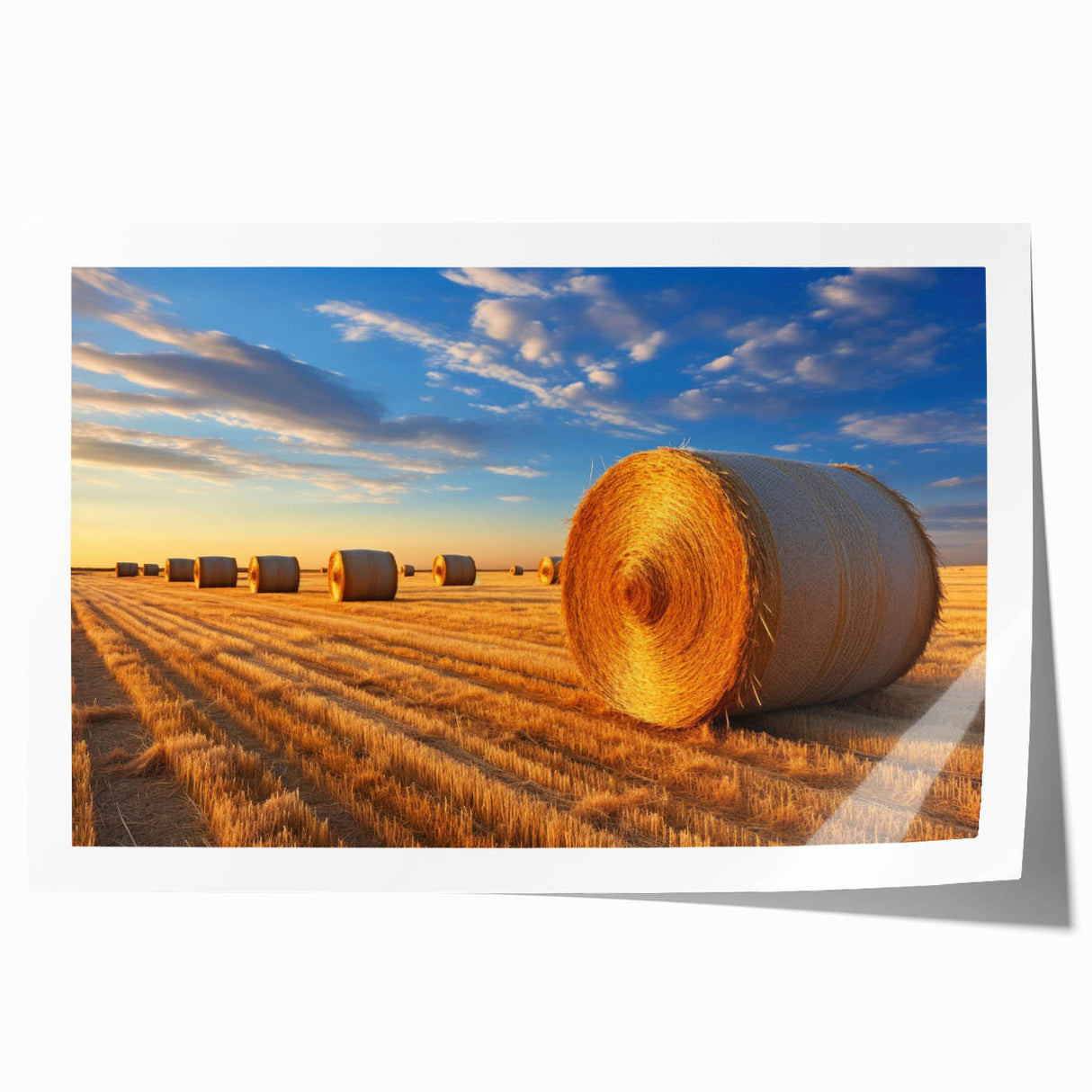 Extra large rolled print of Nebraska scenery with vibrant green fields under a blue sky, ideal for art wall dining room.