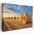 Side view of a large stretched canvas featuring a serene Nebraska landscape in soft earth tones.