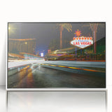 Art Deco style Las Vegas skyline on white framed acrylic, featuring pastel shades, ideal for modern art wall decor.