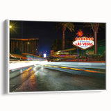 Vintage poster art of Las Vegas with colorful elements on extra large, framed canvas, ideal for living room decor.