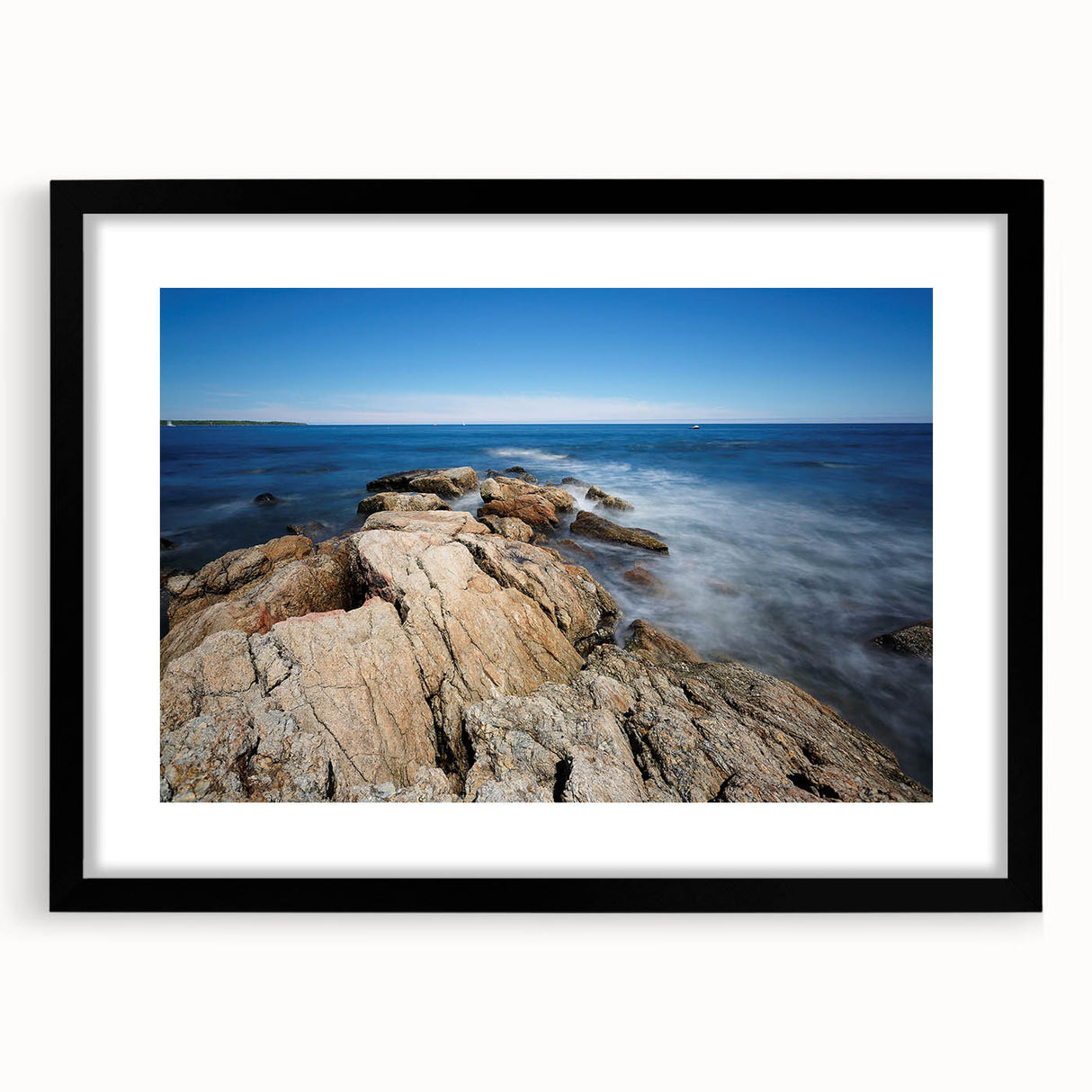 Extra large abstract art print of a textured, colorful New Hampshire landscape on a black framed canvas.