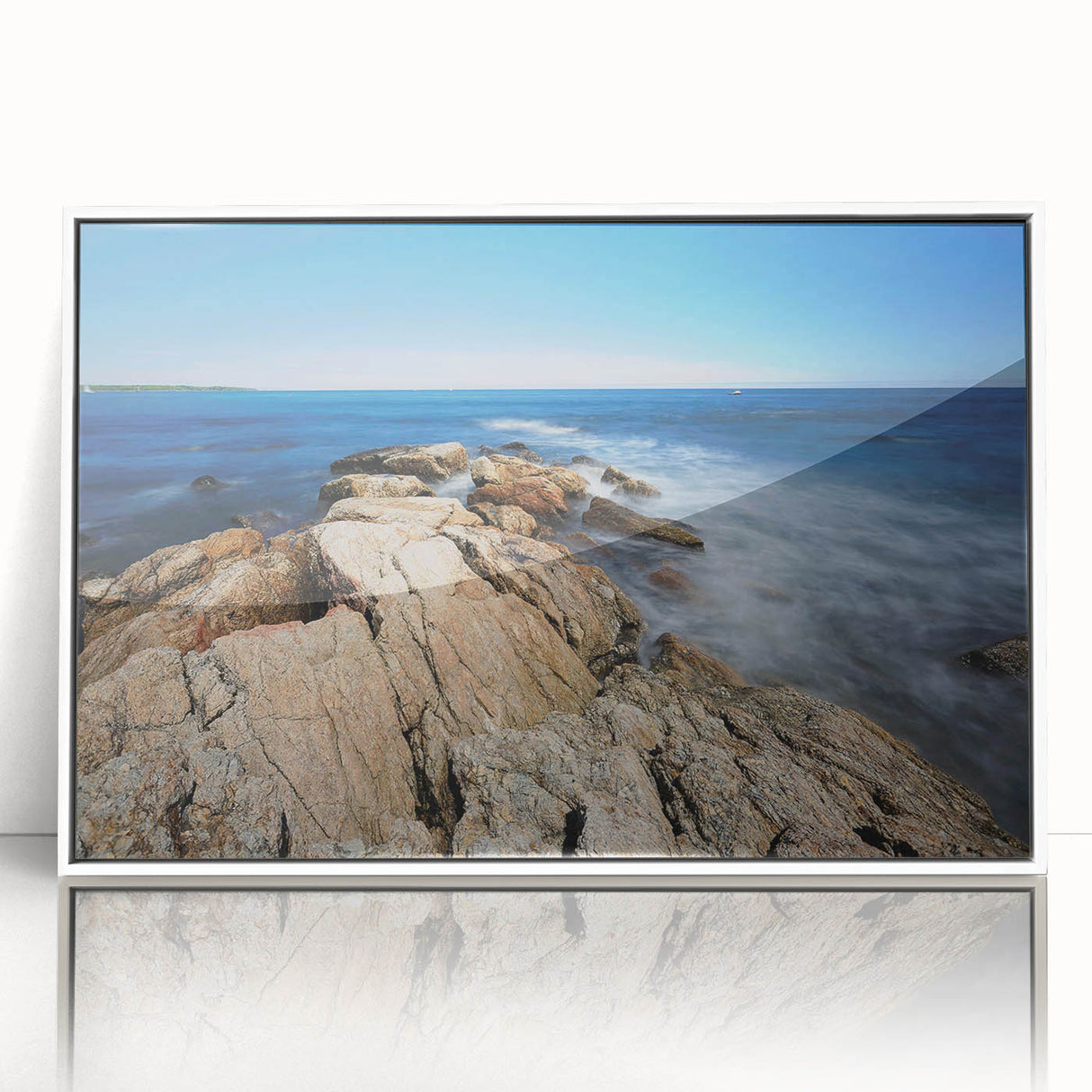 Acrylic print of a serene New Hampshire landscape in muted green and blue tones.