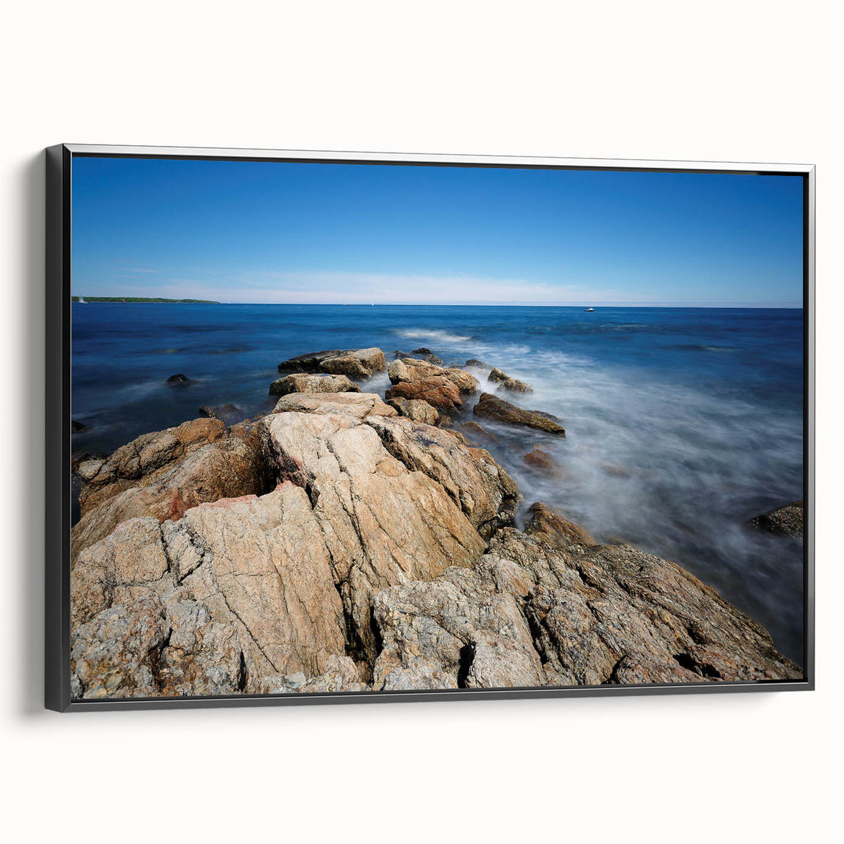 Black and white framed canvas of a New Hampshire landscape, ideal for bedroom wall art.