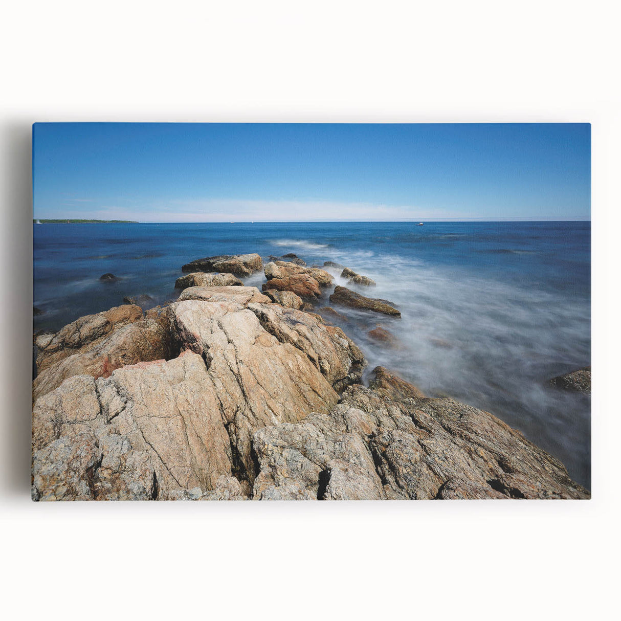 Black and white scenic photograph of New Hampshire on stretched canvas, suitable as large kitchen wall art.